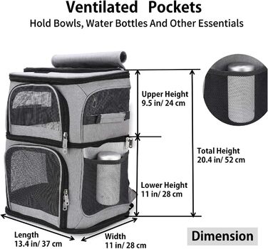 Рюкзак-переноска для котів та собак на 2 тварин, сірий Double