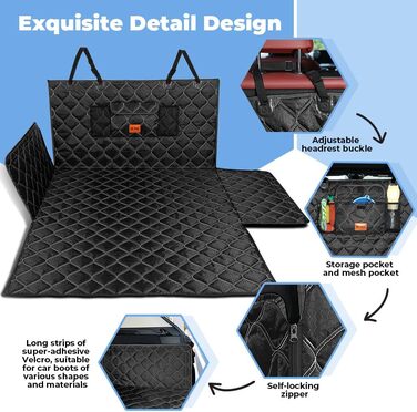 Захист для багажника автомобіля KYG: стеганий килимок для собак з захистом бокових панелей та краю, вологостійкий, стійкий до подряпин, універсальний, чорний, 185x105 см