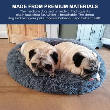 Кругле плюшеве ліжко для собак та котів Fur & Bone, 60 см, темно-сірий, самонагріваючеся, з водонепроникною основою