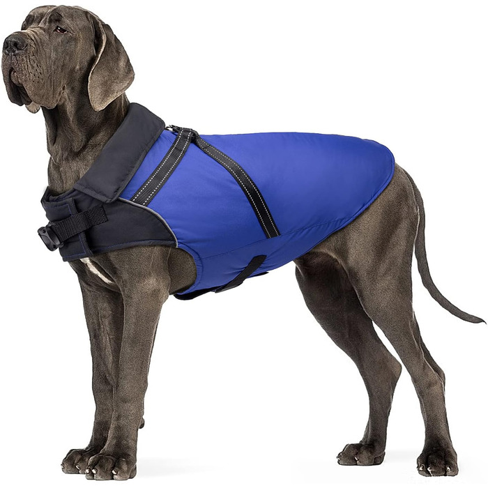 Водонепроникний зимовий одяг для собак, тепла куртка з отвором для повідка, великий розмір 4XL, блакитний колір