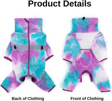 Теплий зимовий одяг для собак, регульований, флісовий комбінезон з кільцем D, для маленьких собак, колір Batik Blue, розмір S (XX-Large), колір краватки фіолетовий