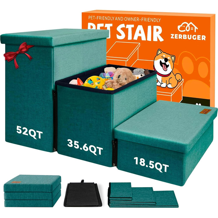 Сходинки для собак, 58,4 см, 4-ступеневі, широкі, для високих ліжок/вікон, складані, для собак та котів (зелені)