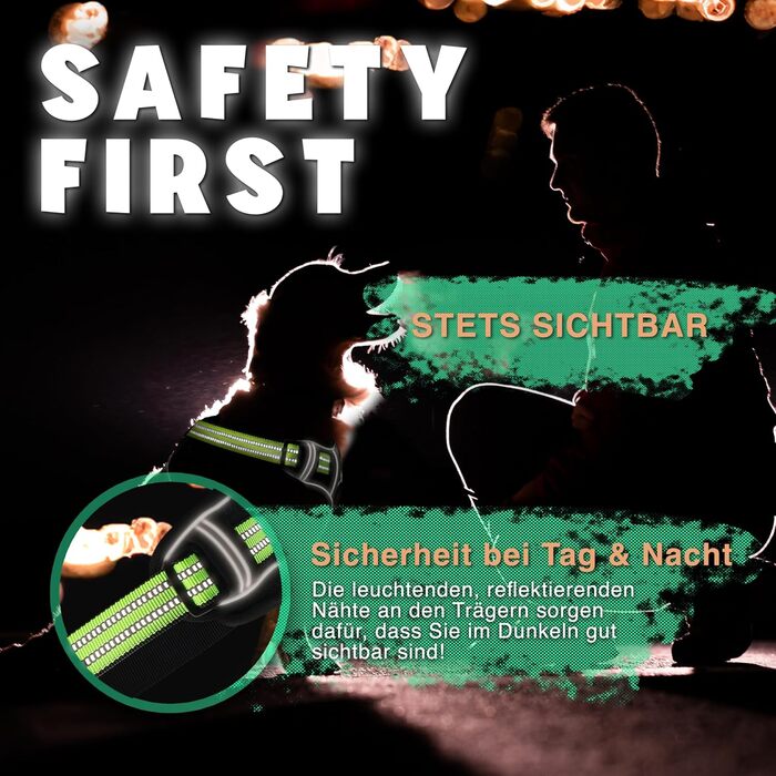 Шлейка для собак середніх порід Bluzelle з ручкою та кишенею для GPS-трекера, світловідбиваюча, дихаюча, зелена (L, чорний 3)