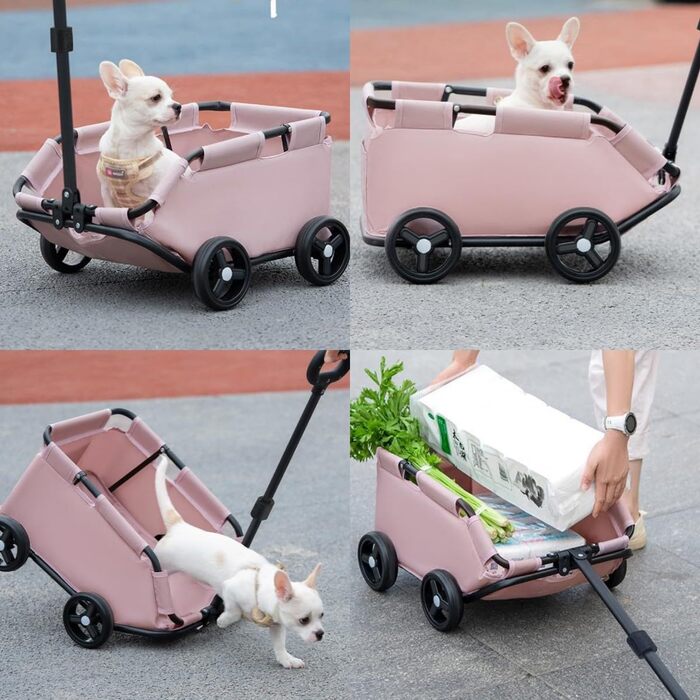 Візок для міні-тваринок, рожевий: котячий/собачий, складний, з лебідкою, EVA-колеса, 7 кг