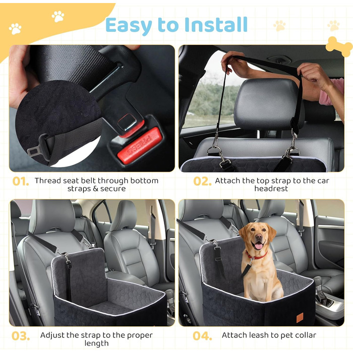 Автомобільний лежак для собак середніх та маленьких порід (до 13.6 кг), 52x52x50 см, з м'якою піною Memory Foam та кріпленням для безпеки