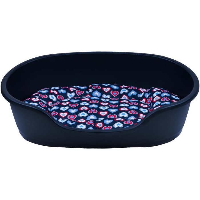 Корзина для собак Adena 71x48 см, антрацитова + подушка з серцями, блакитна L 71x48x22 см