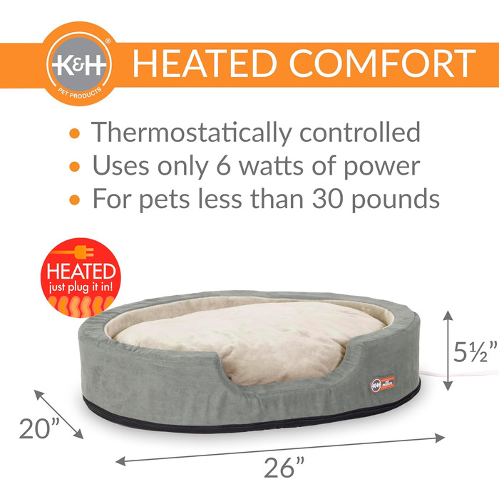 K&H Pet Products електричне ліжко для собак для дому, термоковдра знімна, водонепроникна, зігріваюча подушка, заспокійливе ліжко для домашніх тварин, придатне для прання в машинці