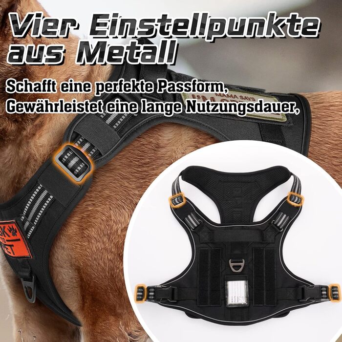 Нагрудник для собак Rabbitgoo, великий, анти-тяга, регульований, з ручками, міцний, тактичний, з металевими пряжками, чорний (L)