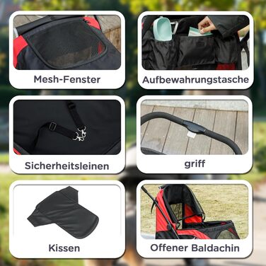 Візок для собак PawHut: зручний та безпечний для великих собак та котів до 30 кг, з подушкою, сіткою, гальмівною системою та сумкою для зберігання