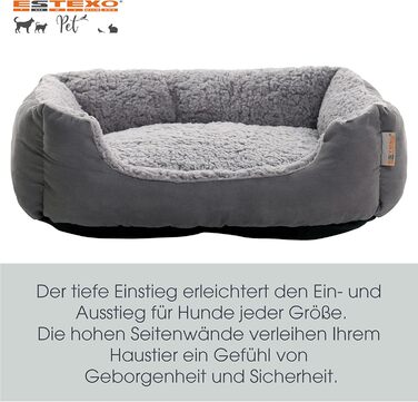 Крісло-лежанка для собак ESTEXO, лежанка для тварин, м'яке гніздо для собак, 60x48x18 см, темно-сірий/сірий колір