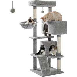 Драбина для котів PETEPELA 143 см з подушкою, кігтеточкою та двоповерховим будиночком – велика, зелена (сіра)