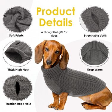 Светр для собак CITE TOILE – теплий флісовий светр з коміром-стійкою для малих та середніх собак | М'який, дихаючий | Ідеальний для холодної погоди | (M, Сірий)