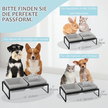 Підвищена годівниця для котів та собак сірого кольору, з підставкою, з подвійної кераміки, 2 x 280 мл