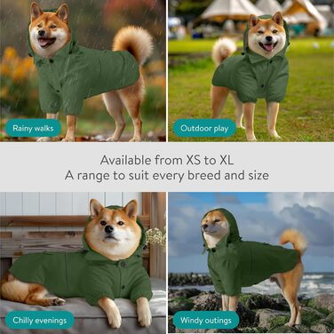 Дощовик для собак Navaris - водонепроникний дощовик для собак, дощовик для собак з PU та поліестеру, зелений (M)