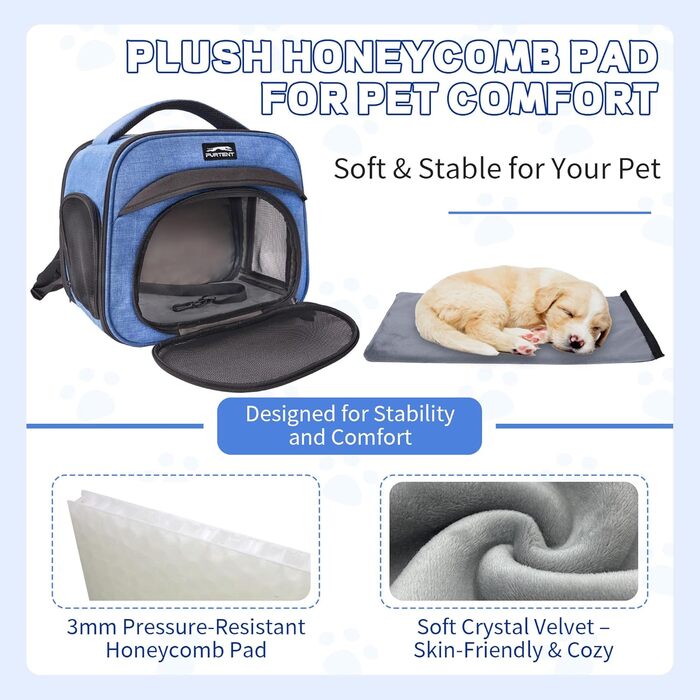 Сумка-переноска для тварин, складна, з леєрою, для кошенят, цуценят, морських свинок (до 3,6 кг), блакитна