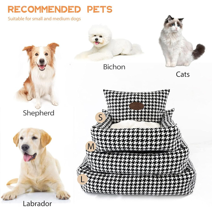 Ортопедичне ліжко для собак PETCUTE, зручний лежак для собак та котів, чорний, середній, знімний килимок