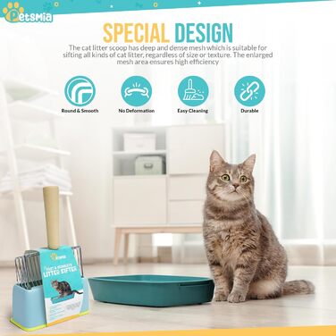 Велика лопатка для котячого туалету з нержавіючої сталі PetsMia, знімне дно, ергономічна ручка, преміум-якість, для легкого очищення та довговічного використання