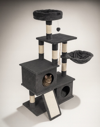 Ігровий комплекс для котів: будинок-драпак з 5 рівнями та стовпчиками, 115 см (F200)