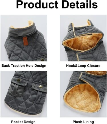 Зимовий теплий пуховик для собак з протекторними отворами, вітронепроникна куртка для холодної погоди, бавовна, костюм для цуценят, маленьких та середніх собак, розмір XL (Стиль 1: Темно-сірий) XL: Обхват грудей: 50 см / 19.6 дюймів Стиль 1: Темно-сірий