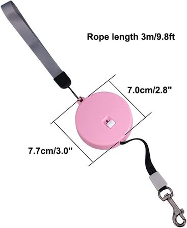 Рулетка для собак MiOYOOW, 3м автоматична поводок для маленьких собак та котів, з відбиваючим тросом, білий (рожевий)