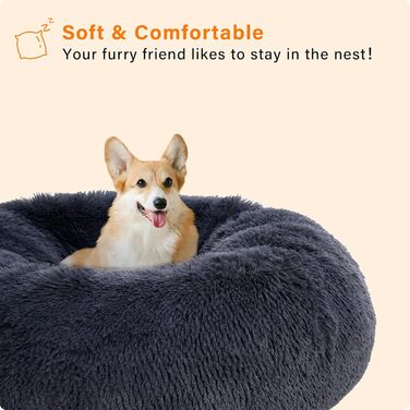Ортопедичне ліжко для собак, кругле, м'яке, для собак та котів, 70 см, темно-сірий, 70x70x20 см