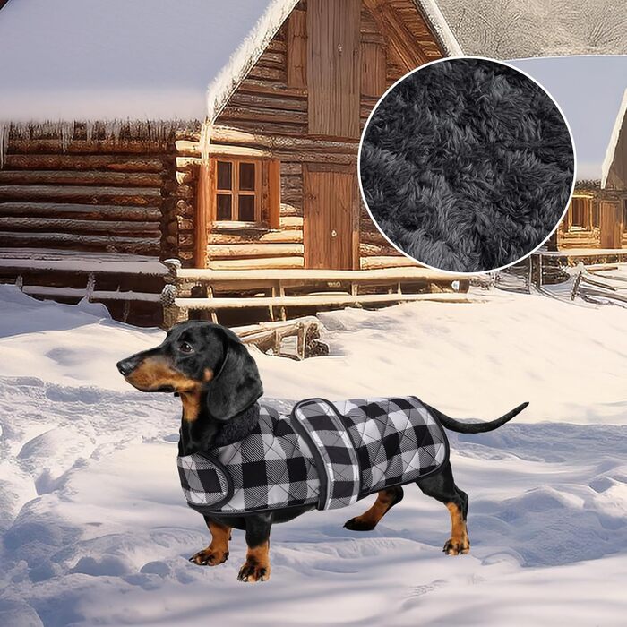 Водонепроникний теплий дощовик для такси для дрібних собак, тепла підкладка з флісу, регульований, чорно-білий, M (довжина спини 42-45 см)