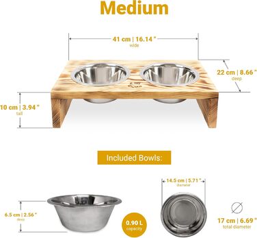 Диспенсер для корму для собак та котів RF-Deer з дерева з 2 нержавіюними мисками, піднятий годівниця для собак, миска для котів, годівниця для собак, бар для собак, годівниця для котів, легко миється, 48x26x13 см, велика (середня)