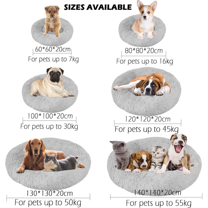 Кругле лежанка-гніздечко для собак та котів, 80 см, сірий колір, плюшевий, миючий, для дрібних та середніх порід