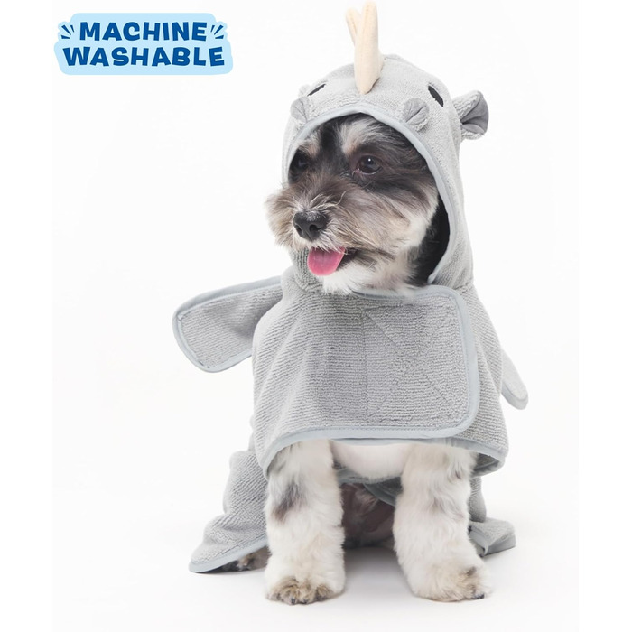 Рушник для собак BarkBox – халат для купання, швидко сохне, колір 'Носоріг', розмір S