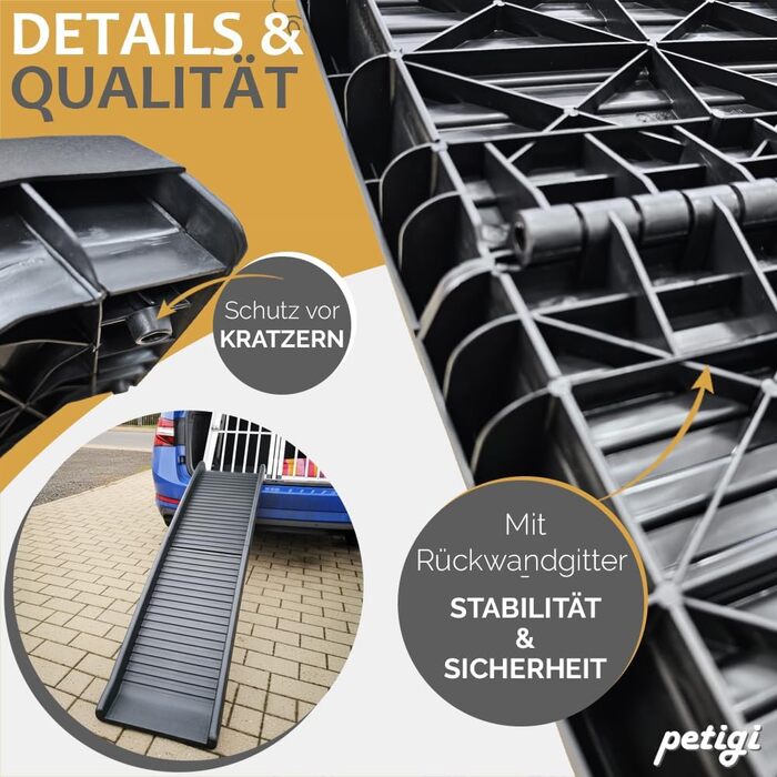 Рампа для собак у автомобіль, алюміній, Petigi, для SUV, неслизька, вантажопідйомність 70/90/150 кг, моделі 01/05 (155/154 см)