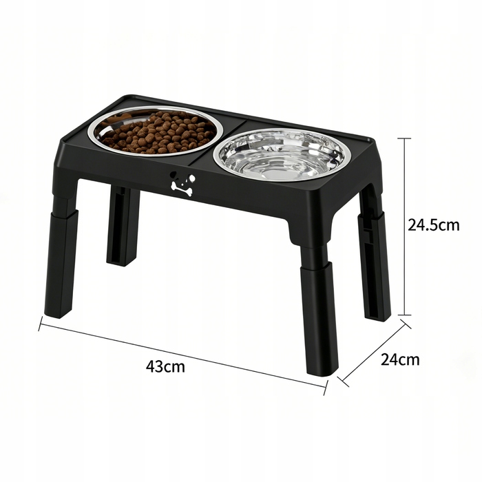 Подвійна регульована миска для великих собак на підставці, металева, 2x1л
