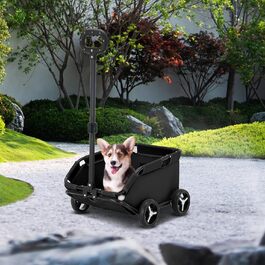 Транспортна коляска для домашніх тварин, зручна переносна клітка на колесах | Легка складна коляска для собак та котів, чорна