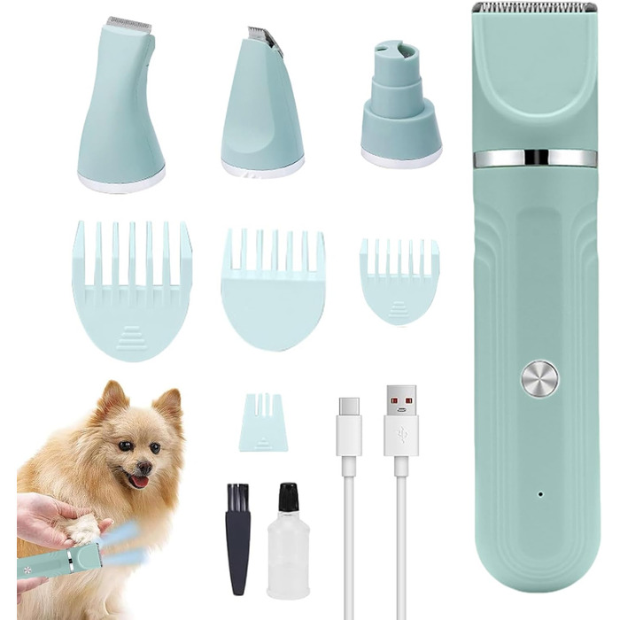 Набір для догляду за собаками вдома - 4-в-1. Електричні ножиці, регульовані, для цуценят, зелений