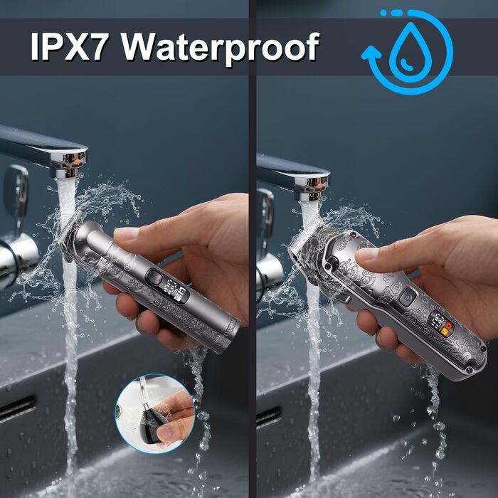 Електрична машинка для стрижки волосся Hatteker Profi – триммер для бороди та тіла, чоловічий, з T-подібною насадкою, водонепроникна (сірий)