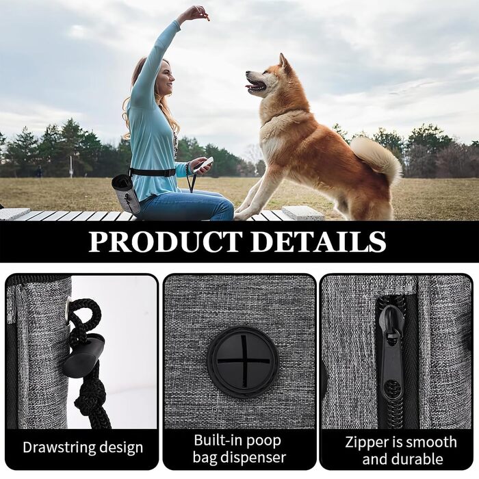 Сумка для корму для собак, сумка для тренувань, сумка для ласощів для собак, багатофункціональна сумка для корму з диспенсером для пакетів для вигулу (сіра)