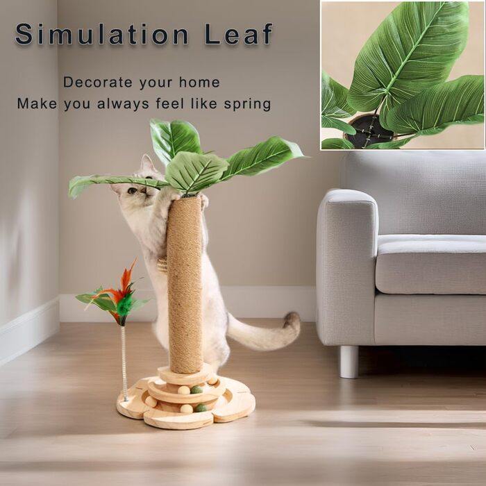 Кігтеточка для котів Marchul велика з м'якою плюшевою оббивкою та іграшкою-м'ячиком, 68 см, бежевий колір