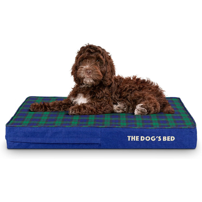 Ортопедичне ліжко для собак, велике, з штучного хутра, 101 x 64 x 10 см, вологостійке, з піною з пам'яті (Mittel (4' глибина), Чорний в клітинку Тартan)