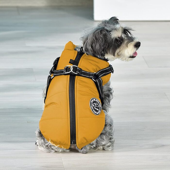 Жакети для собак на зиму: тепла жилетка, зручний наповнювач, бавовна, жовта, розмір M