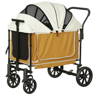 PawHut Коляска для собак Dogs Buggy Складна для собак і кішок до 30 кг Cat Buggy з подушками сітчасті вікна 2 двері Сумка для зберігання Коляска для кішки Buggy Brown | Аосом