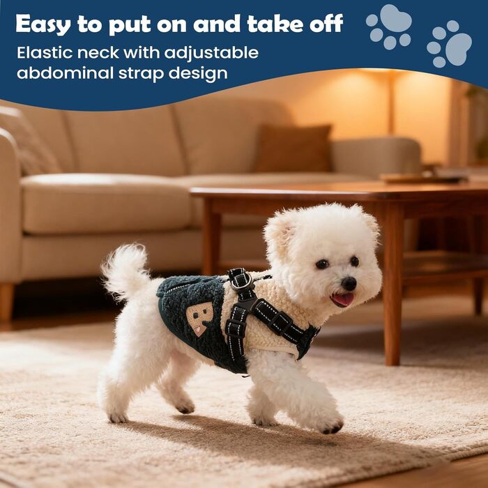 Тепла жилетка для собак з флісовою підкладкою, з отвором для шлейки. Ідеально для прогулянок та активного відпочинку. Підходить для маленьких та середніх собак. Колір: зелено-білий