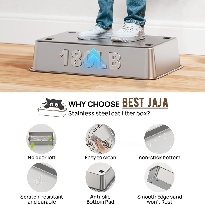 Лоток для котів BEST JAJA XXL з кришкою, нержавіюча сталь, 61.9 × 41.9 × 37 см, чорний