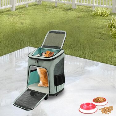 Транспортна переноска для собак та котів з колесами, складна, рюкзак для тварин з телескопічною ручкою, переноска для великих котів та маленьких собак з дихаючою сіткою, рюкзак для домашніх тварин до 9 кг (зелений)