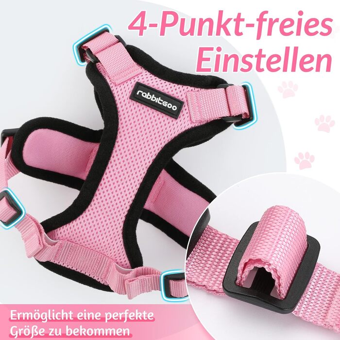 Шлейка для кота Rabbitgoo з повідком, м'яка шлейка для кота, шлейка-жилет для кота, безпечна та регульована, рожева, XS (1 шт.)