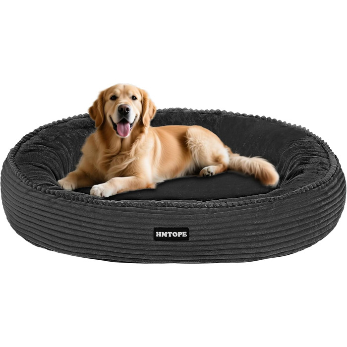 Кругле ліжко для собак великих порід, котяче ліжко, зручне, миється, кошик для собак, донат, ліжко для собак, знімний, антиковзкий килимок, Ø 100 см, темно-сірий, 100 x 100 x 20 см