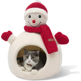 Кігтеточка-будиночок CATISM для котів на Новий Рік, 42x42x55 см, білий, з теплим килимком, знімний будиночок, антиковзаюча поверхня