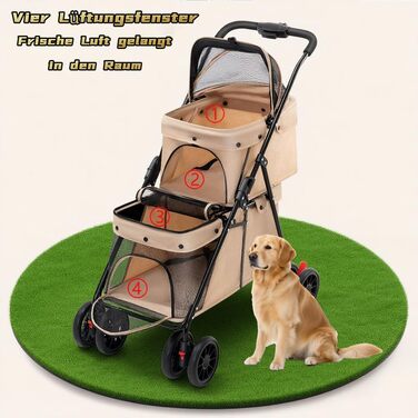 Складаний візок для собак на 2 яруси, переноска для домашніх тварин до 24 кг, візок для собак з сітчастими віконцями, ремінь безпеки, 4 колеса, складаний візок для котів та маленьких собак (колір: коричневий)