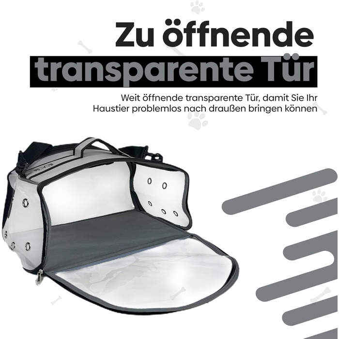 Транспортна сумка для собак та котів EVE Textile | Сумка-переноска для тварин | Дихаюча та прозора сумка | 47x30x30 см (Світло-сіра)