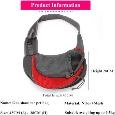 Транспортна сумка для собак та котів з регульованим плечовим ременем, дихаюча переноска для прогулянок та активного відпочинку (червона, 45x28 см)