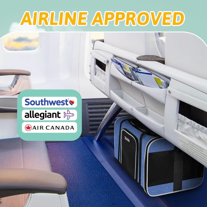 Переноска для домашніх тварин 43x33x24 см, дозволена Southwest Airlines, м'яка сумка для котів і собак до 6,8 кг