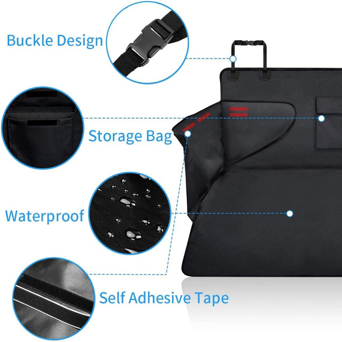 Захист для багажника автомобіля для собак, універсальний, водовідштовхувальний, 185x105x37 см, чорний